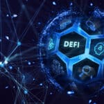 Defi,-decentralized,Finance,On,Dark,Blue,Abstract,Polygonal,Background.,Concept